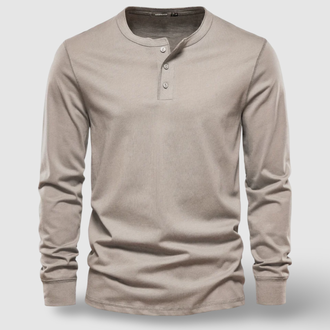 Camisa Henley elegante de manga comprida em algodão