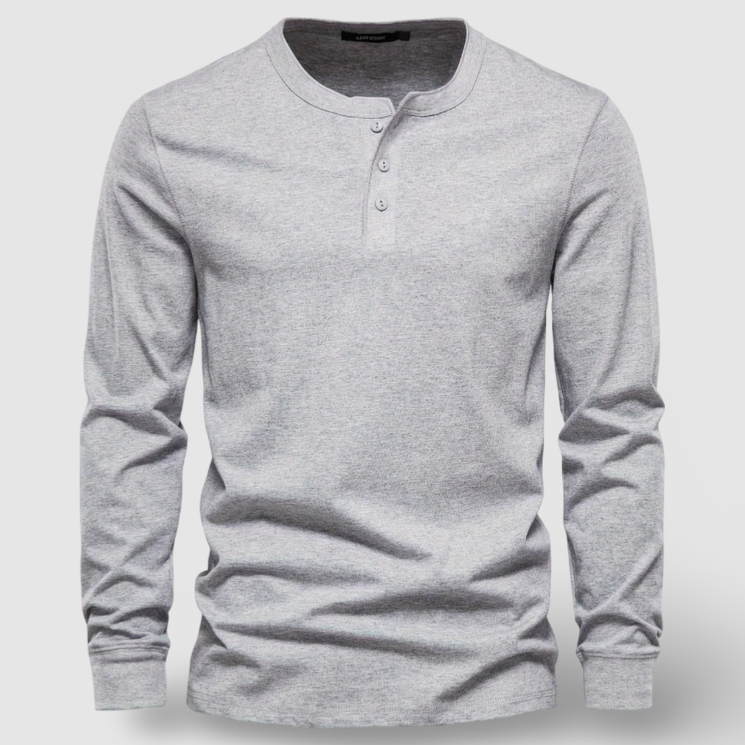 Camisa Henley elegante de manga comprida em algodão