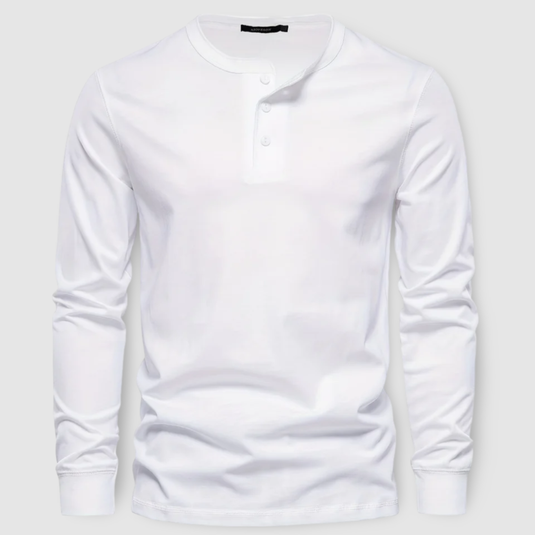 Camisa Henley elegante de manga comprida em algodão