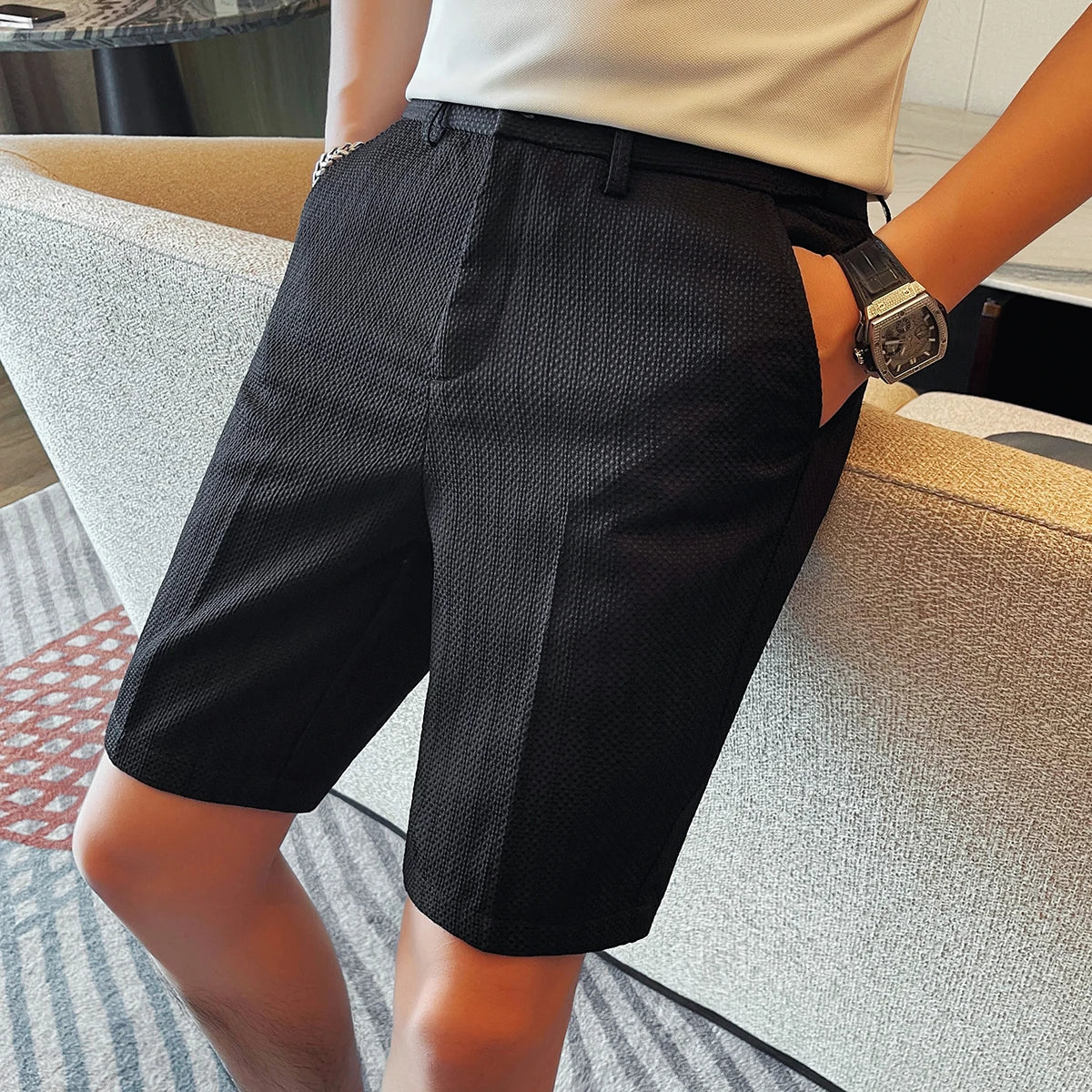 Calções elegantes com padrão waffle