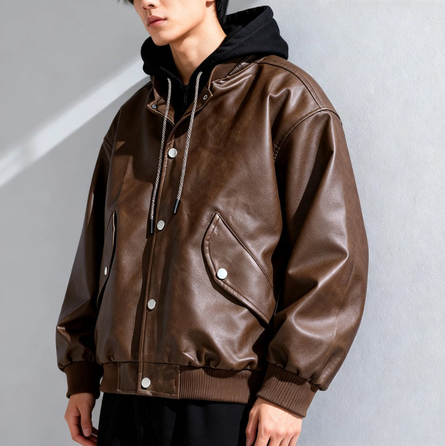 Elegante Lederjacke mit Kapuze
