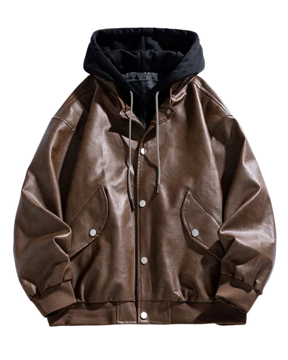 Casaco de cabedal com capuz elegante